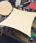 Beige 14 Foot Square Waterproof Sun Shade Sail With UPF50 Plus UV Block 95 Percent Water Resistant Canopy Awning for outdoor use.