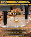Premium Dual Handle Router Base Plate Compatible With DeWalt DWP611 And DCW600B Compact Routers showing 1.2" center opening and clear acrylic design.