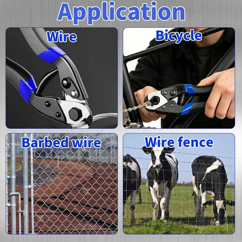 Kickass Heavy Duty Cable Cutter For 3/16 Inch Aluminum And Copper Wire Rope with ergonomic grip cutting bicycle chain and barbed wire.