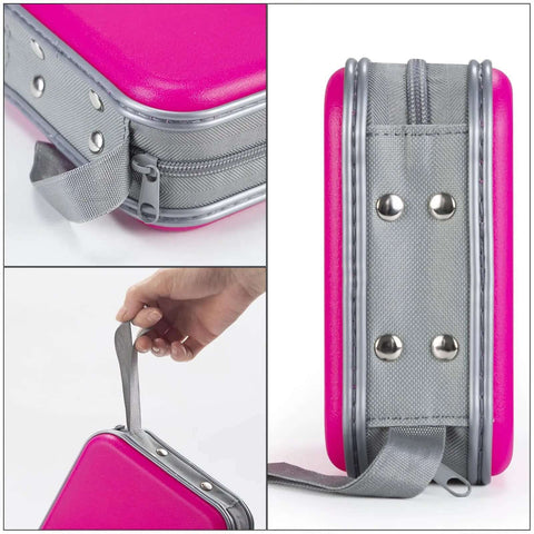 Solid Portable CD Case With 48 Capacity Disc Holder For Your Car Ride Or Home Hangout showing zipper and durable handle in pink.