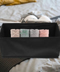Hella Durable Non Woven Underwear Drawer Organizer Unit With Multiple Divided Compartments To Keep Your Socks Locked Tight, showing organized socks in a black textile box.