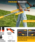 No Brainer Heavy Duty Cordless Stick Water Transfer Pump With Brushless Motor For Fast Pool And Pond Draining 723 GPH Utility Sump Kit With Solid Three Quarter Inch Outlet with package contents and dimensions shown.