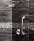 18 Inch Stainless Steel Chrome Bathroom Grab Bar Built To Last, Heavy Duty Safety Handle, visible in a modern shower setting