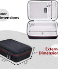 Road Ready Tough EVA Case For Focusrite Scarlett 2i2 4th Gen And Solo 4th Gen And 2i2 3rd Gen And Solo 3rd Gen USB Audio Interface With Accessories Shockproof Water Resistant Custom Fit, showing inner and outer dimensions in inches
