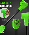 Heavy Duty Nema 14-30p To 14-50r EV Charger Adapter Converts Dryer Outlet To 50 Amp Power with green molded plug.