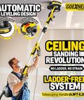 Pro Level Drywall Sander With Full Vacuum Hookup For Popcorn Ceilings Smoothly Eats Up Fine Dust Featuring Beast Mode Variable Speed Shaft Built In Bright LED Lamp And Heavy Gear Setup For Zero Mess Job Sites with telescoping handle.