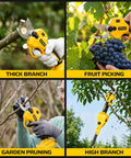 Cordless Electric Pruning Shears For DeWalt 20V Max Systems in action, cutting thick branches and fruits, ideal for garden pruning.