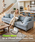 High Performance 2500W Handheld Steam Cleaner With Auto Stop And 15 Piece Accessory Kit in use on living room couch.