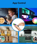 Collage showing app control features of Under Cabinet Lighting You Can Hard Wire Or Plug In, Dimmable RGB Color Changing LED Fixture.