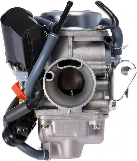 Universal Engine Carb Kit With Manifold, Air And Fuel Filter For 110cc To 150cc Scooters And ATVs, Bolt On Fit For 152QMI And 157QMJ 4 Stroke Engines On Go Karts Mopeds And More, front view