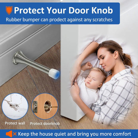 36 Pack Spring Door Stopper Set with Rubber Bumper Tips for Wall and Bottom of Door, Three And One Eighth Inch Brushed Satin Nickel