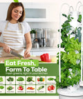 Woman in kitchen with Dope Hydroponic Tower For Vertical Gardening Self Watering Self Lighting Grow Kit fully planted.