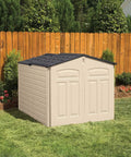 Slide-Lid Resin Outdoor Storage Shed For Backyard Gear And Tools, Weather Resistant Beige Brown, 5 By 6.5 Ft in garden setting