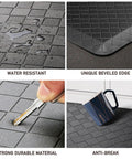 Close-up of black Ergonomic Anti Fatigue Kitchen Floor Mat 4 to 5 inch thick, showing water resistance, beveled edge, and durability.