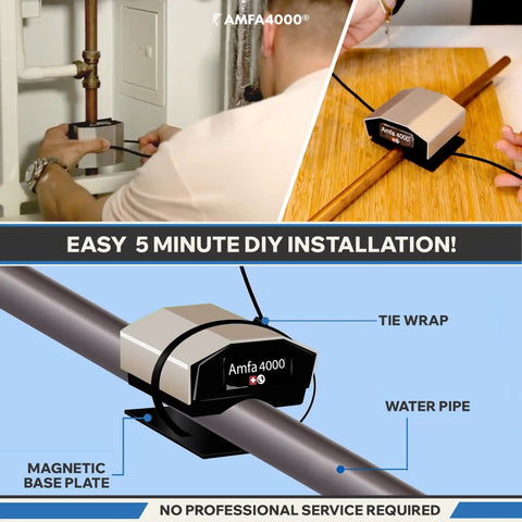 Magnetic Salt Free Whole House Water Softener System Descaler Tech No Salt Needed Easy Install on water line, AMFA4000 unit shown