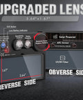 Auto Darkening Welding Helmet With Blue Light Blocking, True Color View, Solar Powered Hood, Two Arc Sensors, lens details