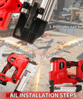 Heavy Duty 20V Cordless Brad Nailer And Stapler Kit Featuring Adjustable Depth Control demonstrating nail installation steps.