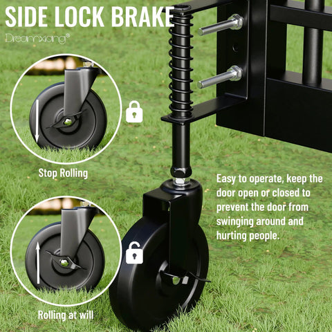 Heavy Duty 5 Inch Spring Loaded Gate Wheel Caster With Side Brake And Automatic Height Adjustment showing side lock brake feature.
