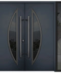 Slick Prehung Steel Double Front Doors Featuring Tinted Black Glass Sidelite, modern design with sleek handles.