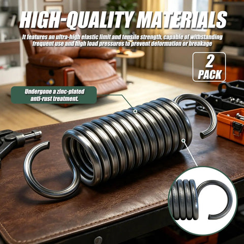 Sturdy Two Pack Recliner Tension Springs Precisely 2 7/8 Inches Long With 18 Tight Coil Windings For Hassle Free Furniture Fix And Slick Operation On Lane Sofas, detailed close-up showing zinc-plated finish.