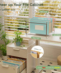 Wheat Straw Expanding Hanging File Folders Sort Your Mess Without The Hassle Featuring Smooth Glide Pockets Perfect For Letter Size Documents displayed in a cabinet.