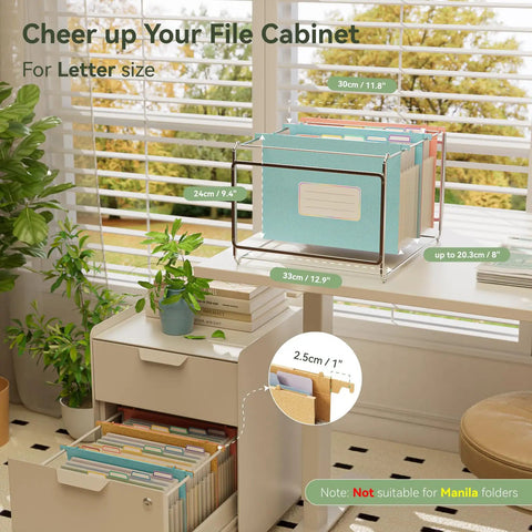 Wheat Straw Expanding Hanging File Folders Sort Your Mess Without The Hassle Featuring Smooth Glide Pockets Perfect For Letter Size Documents displayed in a cabinet.