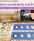 All In One 123 Pcs Grommet Eyelet Kit With 60 Washers And 1 Punch Tool For Canvas And Leather Repairs four color overview