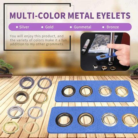 All In One 123 Pcs Grommet Eyelet Kit With 60 Washers And 1 Punch Tool For Canvas And Leather Repairs four color overview