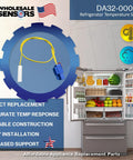 Direct Replacement Refrigerator Temperature Sensor For DA32-00011C, Fits DA32-00011D AP4140996 PS4140515, yellow wire probe