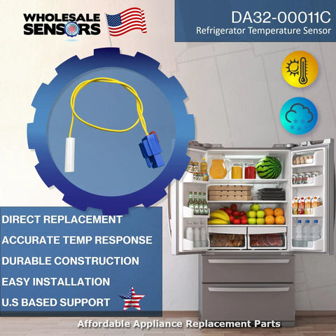 Direct Replacement Refrigerator Temperature Sensor For DA32-00011C, Fits DA32-00011D AP4140996 PS4140515, yellow wire probe