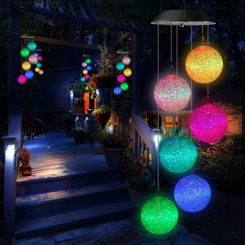 Solar Wind Chime With Color Changing Led Balls Waterproof Outdoor Lights For Garden Patio Yard Window Hands Free Auto Charged