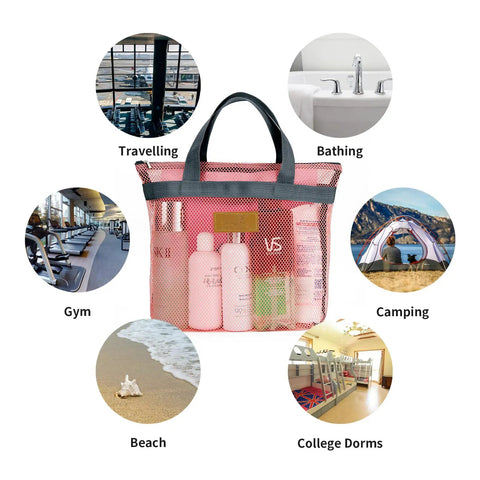 Mesh Shower Caddy Bag With Zipper Portable Hanging Toiletry Organizer For Travel Gym Beach Camping Dorms Swimming