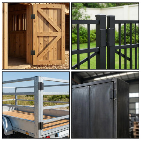 4 Pack Beefy Heavy Duty Weld On Hinges Metal 4.2 x 4.4 Inch on wood door, metal gate, trailer, and storage cabinet