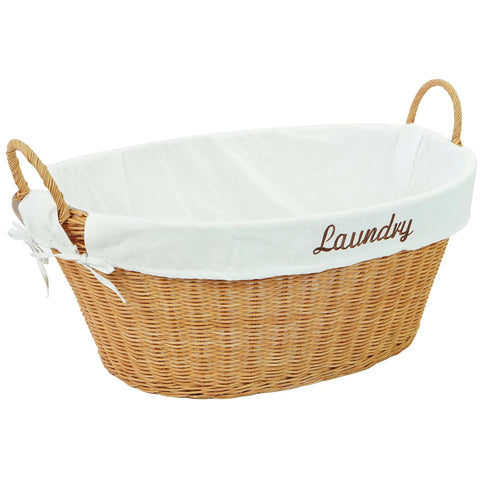 Rattan Laundry Basket With Easy Carry Handles And Removable White Cotton Liner, Natural Wicker Hamper for Laundry Room or Bedroom