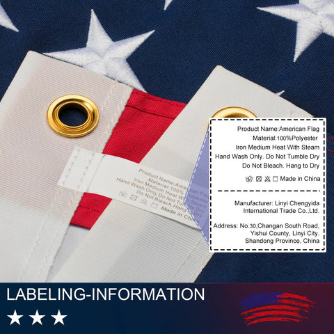 Outdoor 3x5 Ft American Flag With Tearproof Fade Resistant Spun Polyester Brass Grommets and Embroidered Stars