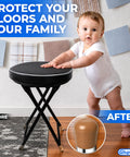Top Shelf Folding Chair Leg Caps 7/8 Inch Beige Foot Guards 12 Pack, shown on a folding stool for floor protection.