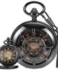 Rudder Design Skeleton Mechanical Pocket Watch Hand Wind For Men With Dope Black Dial Roman Numerals Vintage Steampunk Style Chain Included Box Gift Ready Premium Craftsmanship