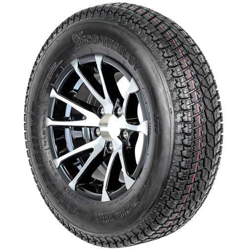 2-Pack Aluminum Trailer Tire And Wheel Assembly For 13 Inch ST175/80D13 175/80D13, Avalanche Black Rim, side view