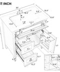Dimensions of 30 Inch Bathroom Vanity With Drop In Ceramic Sink And Soft Close Cabinet Door in sleek matte black.