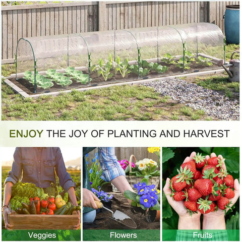 Mini Greenhouse Tunnel For Outdoors, Backyard Grower Friendly Greenhouse Hoops Kit in garden with young plants inside