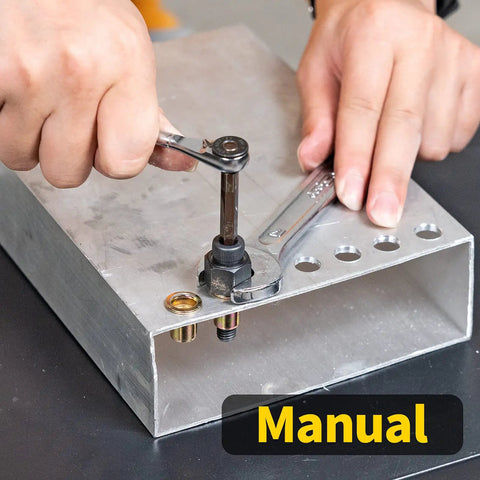 Using Rivet Nut Tool Workhorse Hand Riveter Kit With Step Drill Accessory SAE And Metric Rivnut Tool on aluminum panel