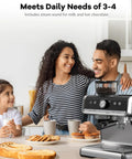 Daily Grind Fix 20 Bar Semi Automatic Espresso Machine With Built In Grinder And Milk Frother Steamer For Kickin Crema Lattes And Cappuccinos Light Gray Pid Temp Control Heavy Duty with family enjoying coffee