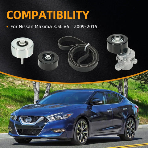 Serpentine Belt Kit With Drive Belt Tensioner And Idler Pulleys For Nissan Maxima 3.5L V6 2009 Through 2015 Replacement 11955JA10D