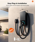 Zero Drama Level 2 EV Charger 40 Amp Nacs Connector Nema 14-50 Plug UL Certified 9.6Kw Output with 27.6 inch cord mounted on wall.