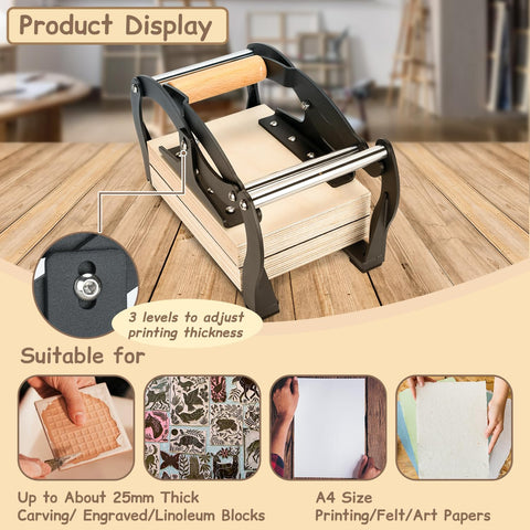 Dope Compact Linocut Press For Printmaking With Hand Lever Operation Easy To Use Manual Printing Press showing adjustable thickness
