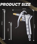 Industrial Air Blow Gun Kit With 4 Brass Adjustable Nozzles and 8 Steel Extensions size guide