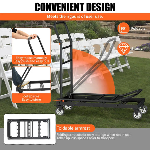 Beast Mode Folding Chair Cart For 12 Chairs With 300 Lbs Capacity 4 Inch 360 Degree Swivel Wheels L Shaped Steel Storage Dolly