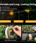 Durable Solar Camping String Lights 33ft 100 LED with 9 Modes USB C Rechargeable, reeling mechanism and easy carry features displayed