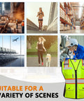 Kickass Hi Vis Safety Vest For Women Snag Free Mesh with reflective tape, showcased in various active scenes and environments.