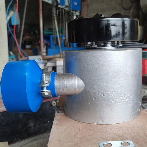 Side view of 3000W Micro Hydroelectric Generator for Home and Outdoors Off Grid Ready with durable aluminum shell and 110mm fitting.
